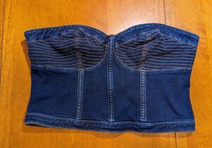 Express Denim Bustier Corset Top Dark Wash Structured Stitching Size L Cropped